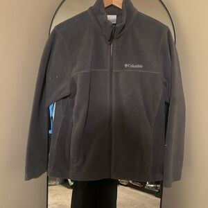 Columbia Gray Fleece Jacket white paint stains